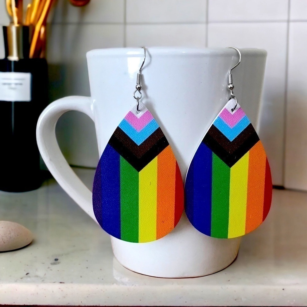 TEARDROP Dangle Rainbow Faux Leather Rainbow Pride Love Earrings